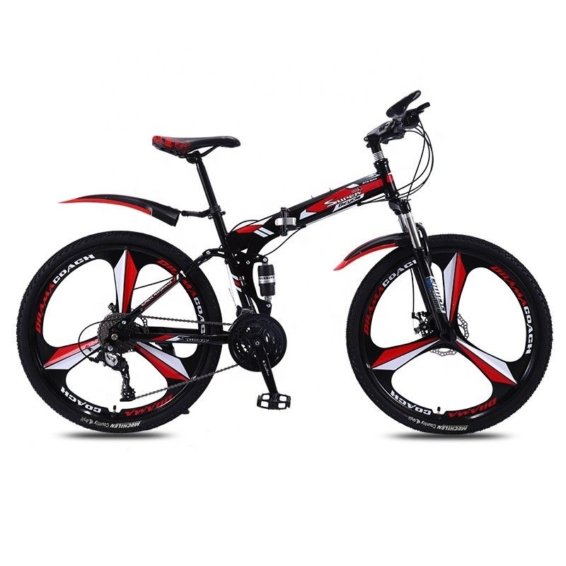 Customized OEM Kohlenstoffstahl Fahrrad Klappfahrrad Mountainbike Full Suspension Klappfahrrad Schwarz Rot Dicke Langlaufreifen