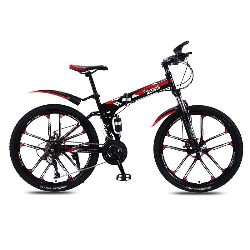 Customized OEM Full Suspension Mountain Bikes 24 26 29 Inch Carbon Steel Frame Folding Bicycle with Integrated Shift Levers